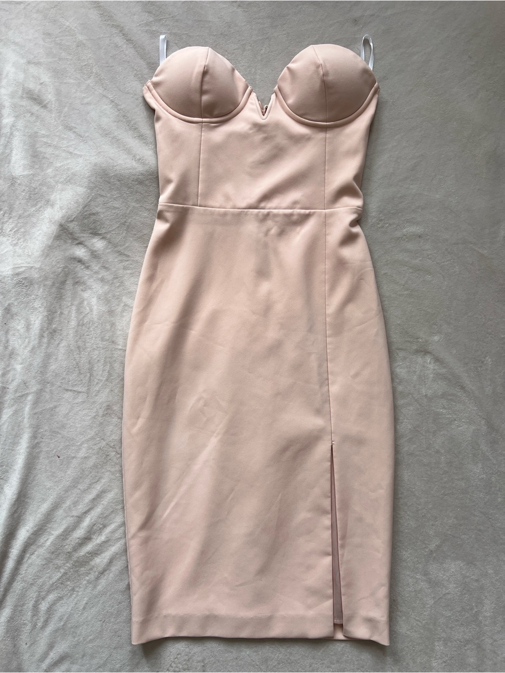 Bebe Strapless Blush Bodycon Dress